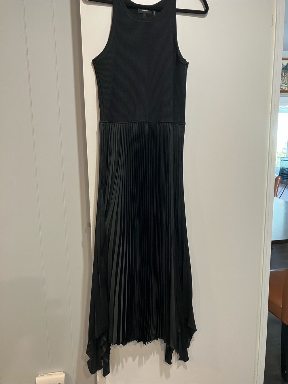 Theory Black Asymmetrical Pleated Midi Dress